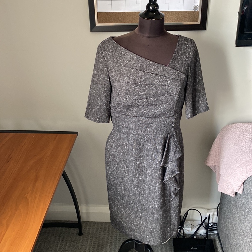 WHBM Asymmetrical Gray Tweed Sheath Dress